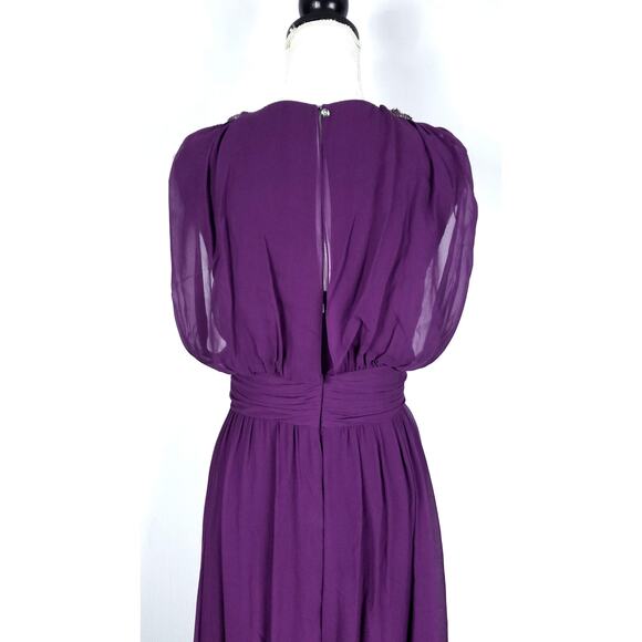 Badgley Mischka Collection Purple Silk Chiffon Gown with Jeweled Details Size 4 - Picture 6 of 10
